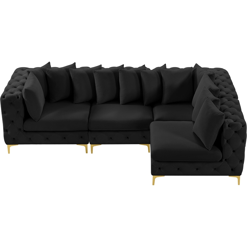 Maklaine Modern / Contemporary Black Velvet Modular Sectional