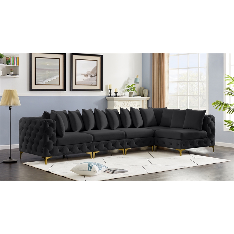 Maklaine Modern / Contemporary Black Velvet Modular Sectional