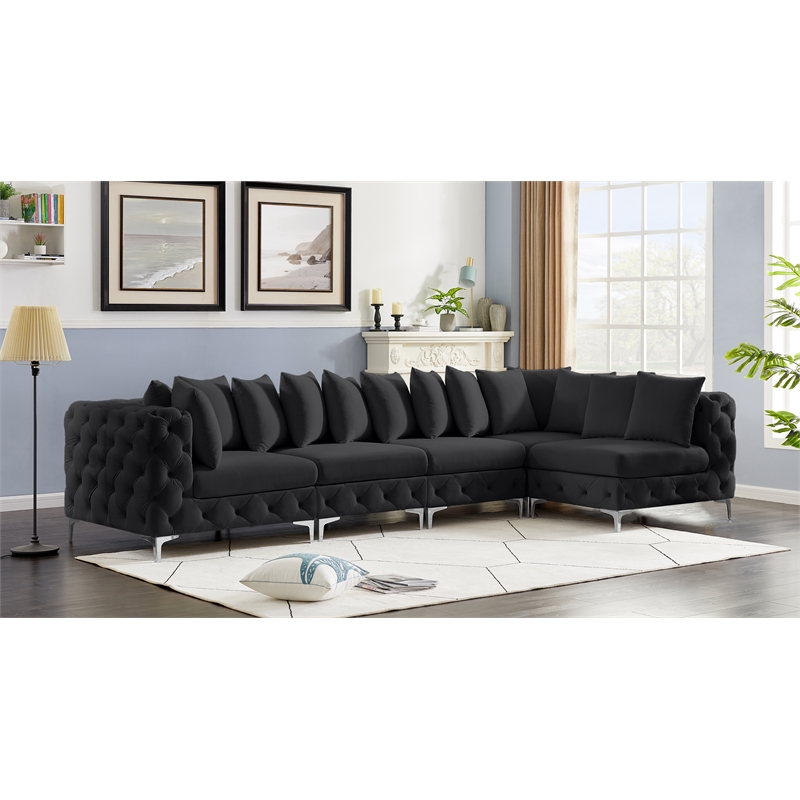 Maklaine Modern / Contemporary Black Velvet Modular Sectional