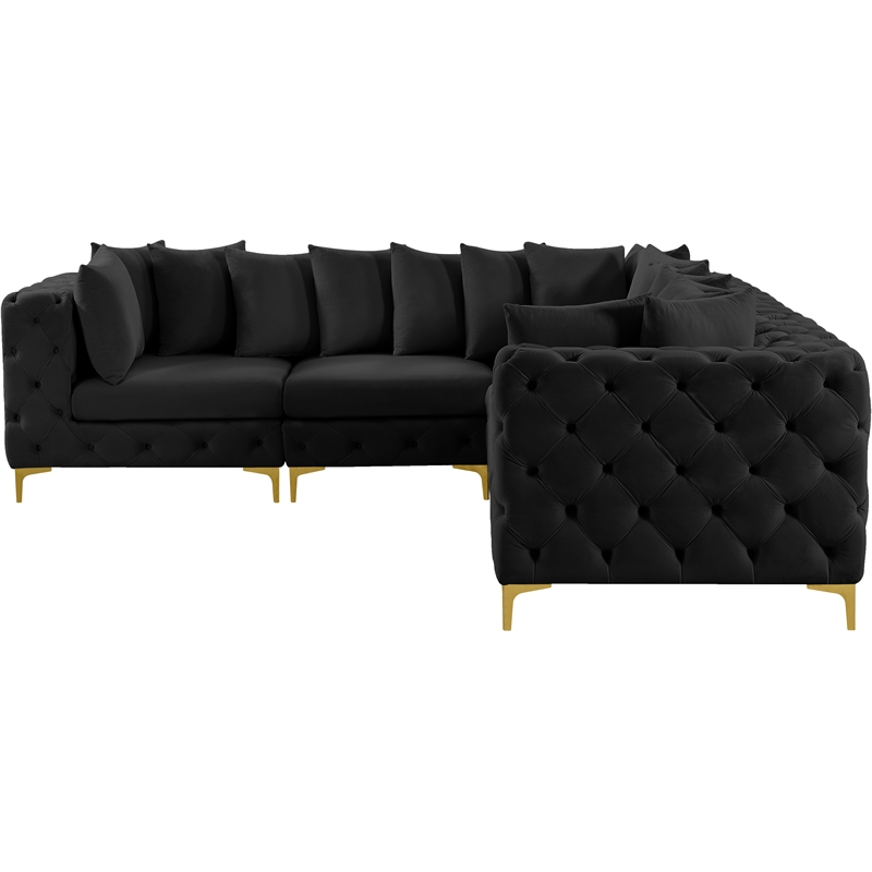 Maklaine Modern / Contemporary Black Velvet Modular Sectional