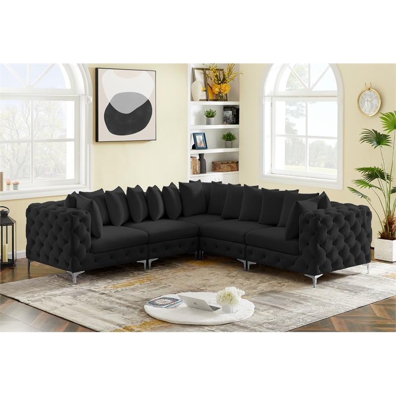 Maklaine Modern / Contemporary Black Velvet Modular Sectional
