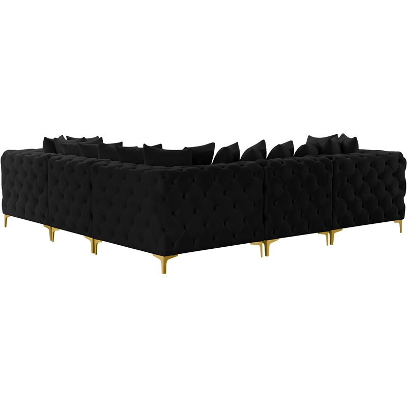 Maklaine Modern / Contemporary Black Velvet Modular Sectional