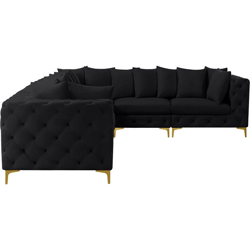 Maklaine Modern / Contemporary Black Velvet Modular Sectional