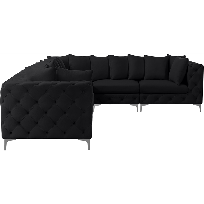 Maklaine Modern / Contemporary Black Velvet Modular Sectional