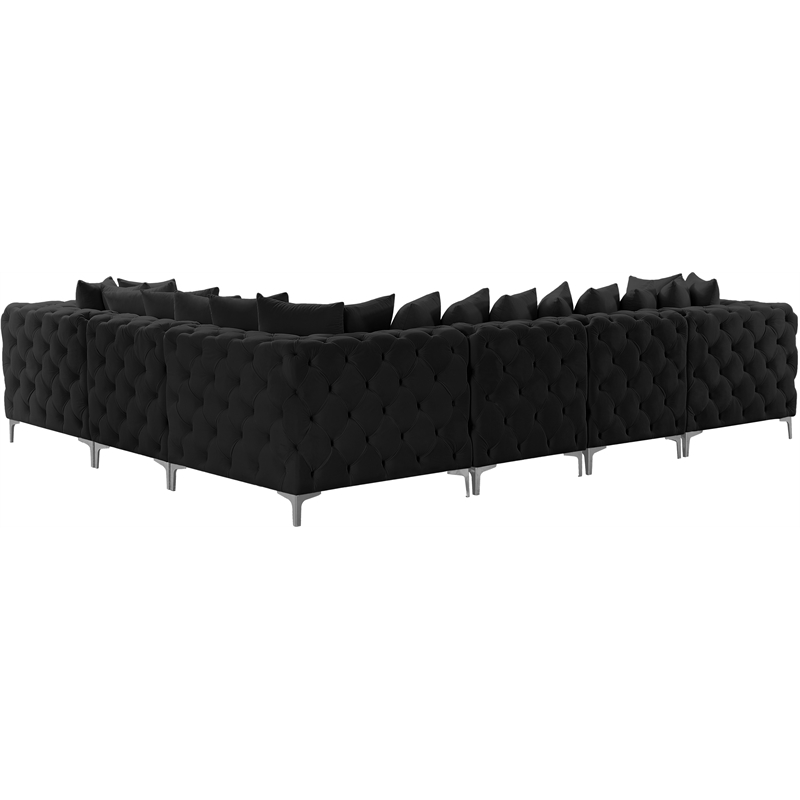 Maklaine Modern / Contemporary Black Velvet Modular Sectional