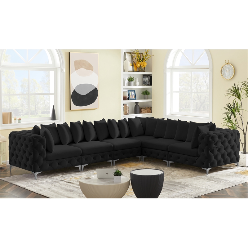 Maklaine Modern / Contemporary Black Velvet Modular Sectional
