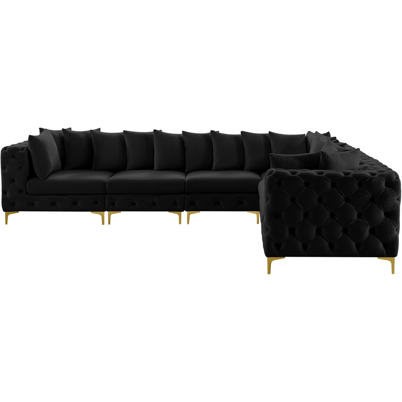 Maklaine Modern / Contemporary Black Velvet Modular Sectional