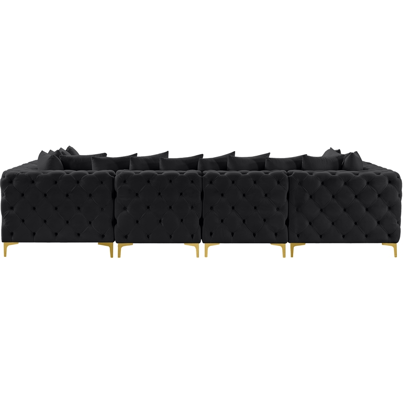 Maklaine Modern / Contemporary Black Velvet Modular Sectional