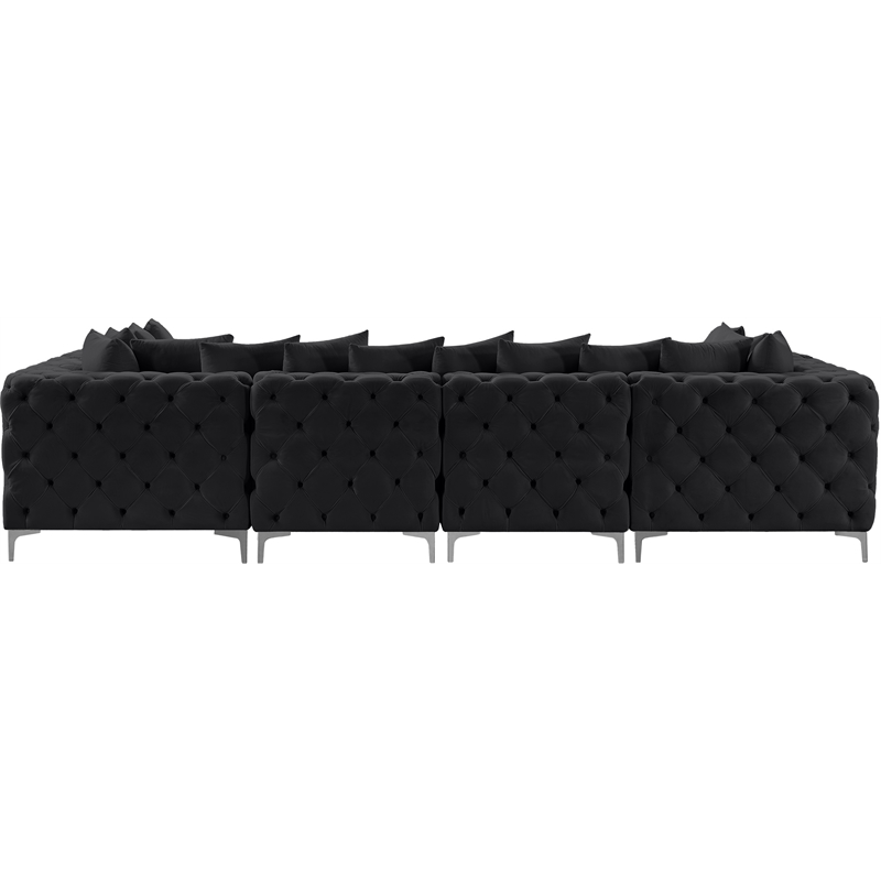 Maklaine Modern / Contemporary Black Velvet Modular Sectional