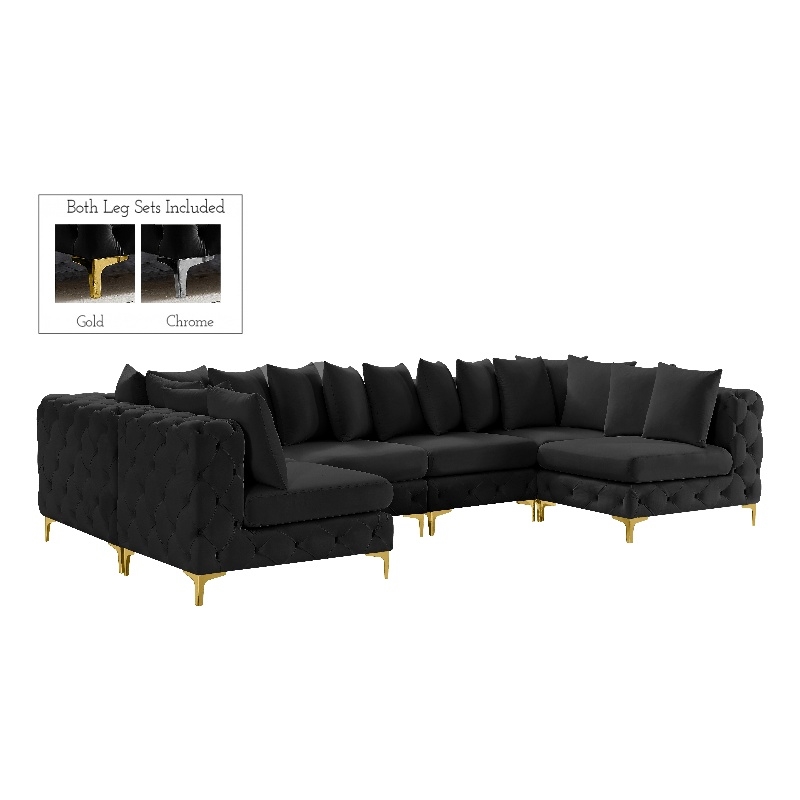 Maklaine Modern / Contemporary Black Velvet Modular Sectional
