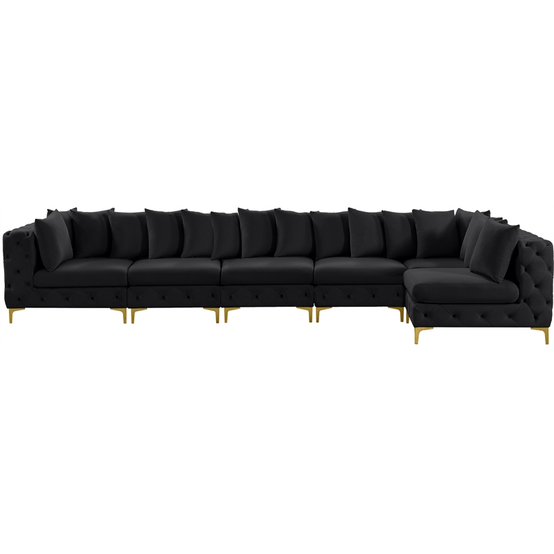 Maklaine Modern / Contemporary Black Velvet Modular Sectional