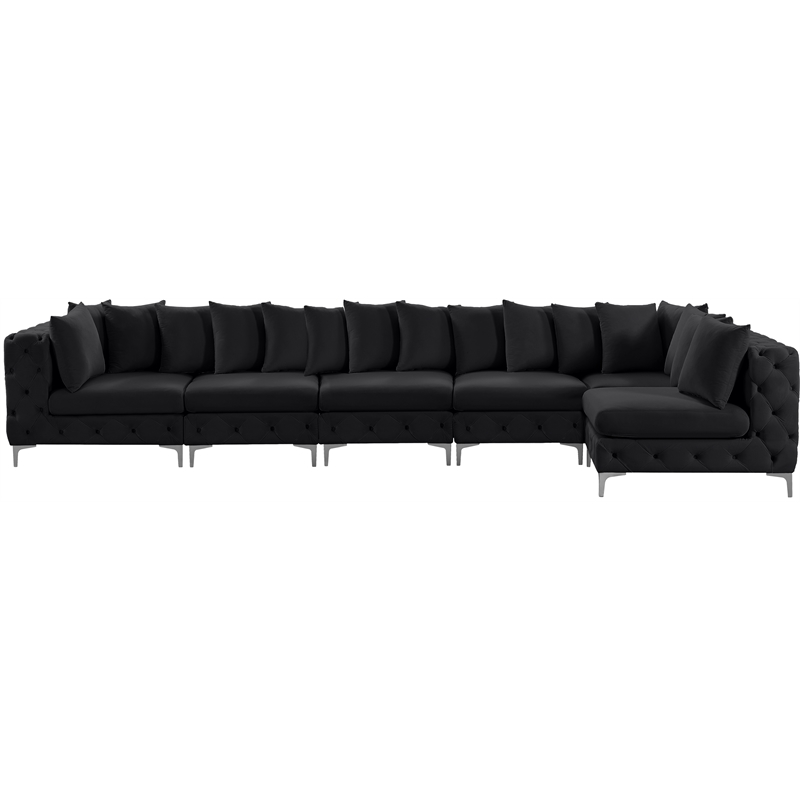 Maklaine Modern / Contemporary Black Velvet Modular Sectional