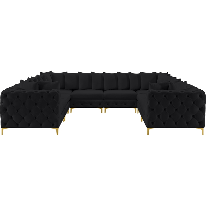 Maklaine Modern / Contemporary Black Velvet Modular Sectional