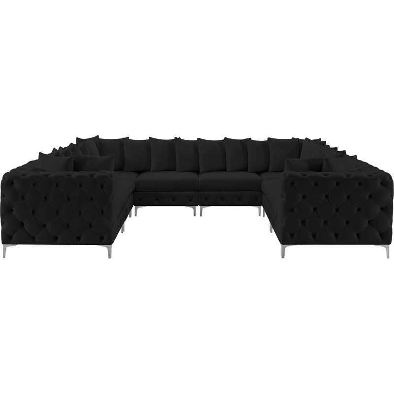 Maklaine Modern / Contemporary Black Velvet Modular Sectional