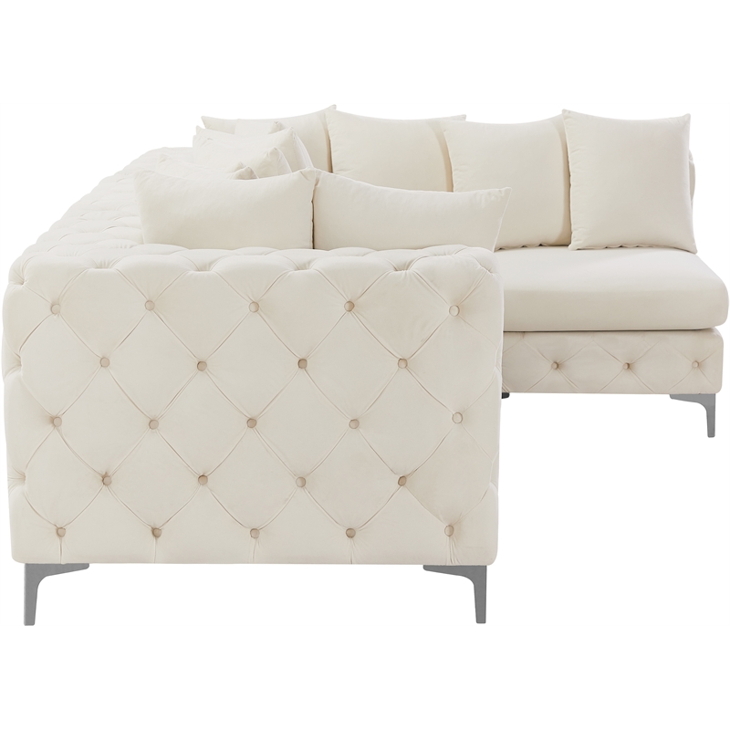 Maklaine Modern / Contemporary Cream Velvet Modular Sectional
