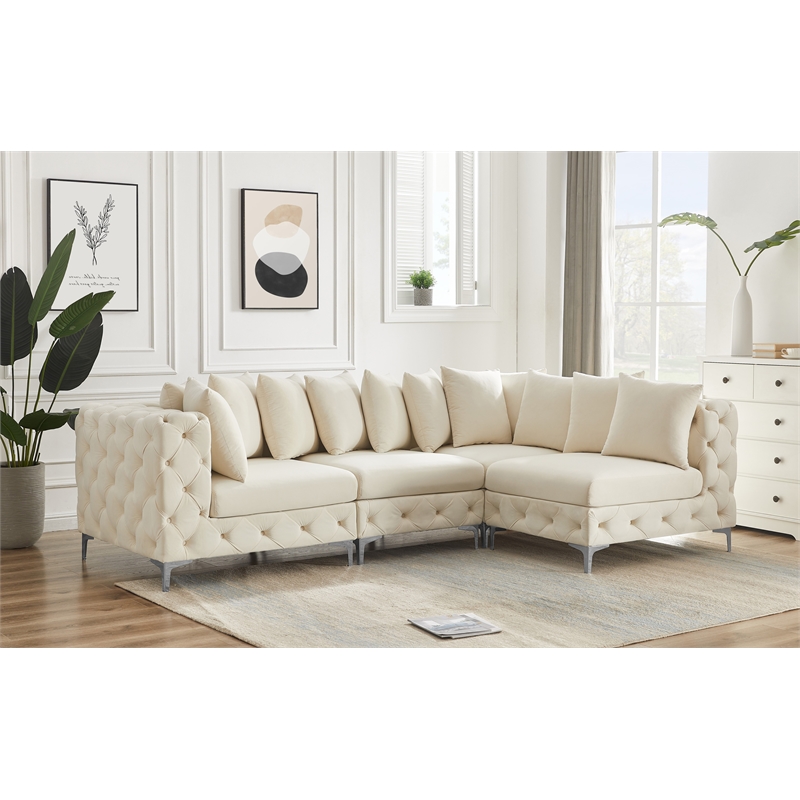 Maklaine Modern / Contemporary Cream Velvet Modular Sectional