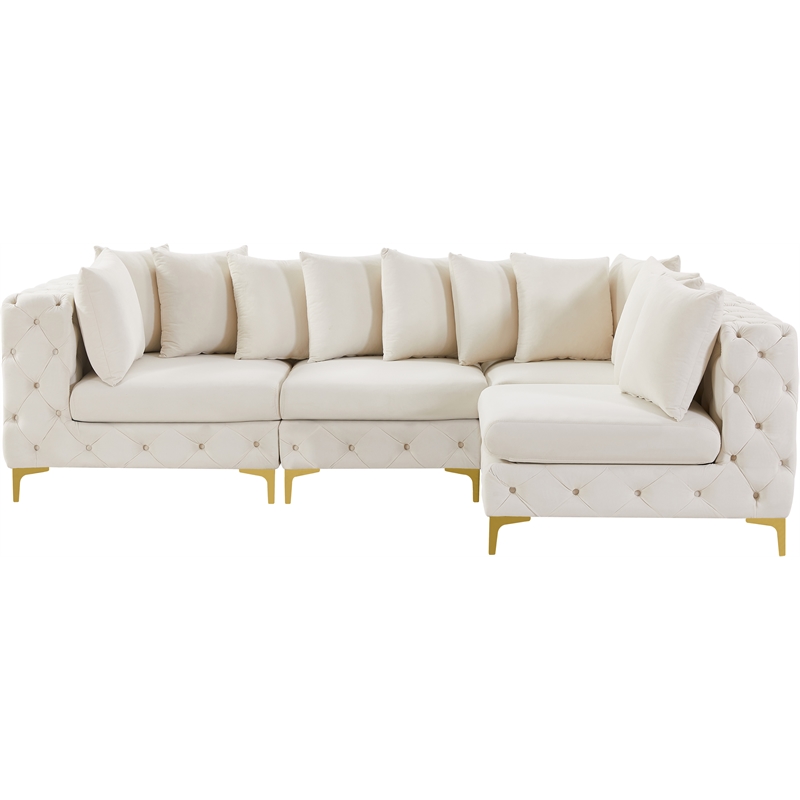 Maklaine Modern / Contemporary Cream Velvet Modular Sectional