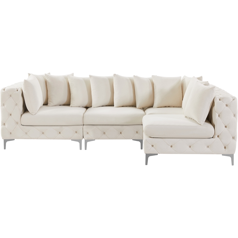 Maklaine Modern / Contemporary Cream Velvet Modular Sectional
