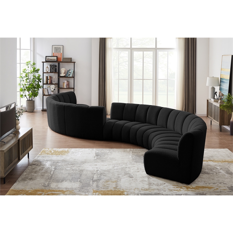 Maklaine Contemporary Black Boucle Fabric 8pc. Modular Sectional