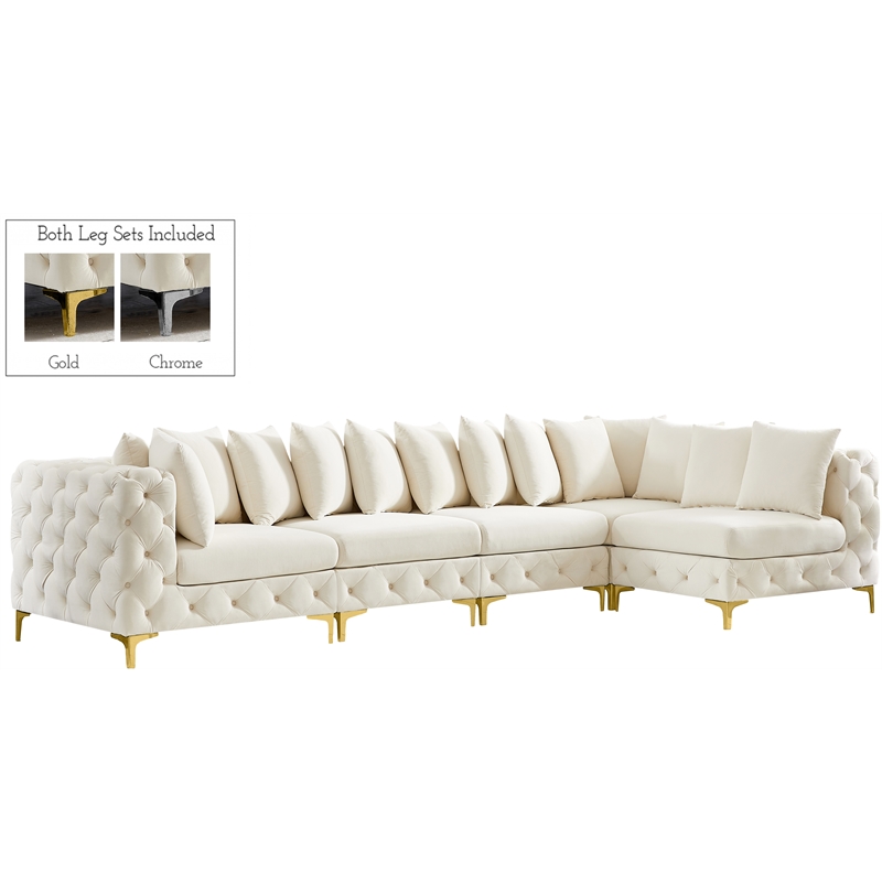 Maklaine Modern / Contemporary Cream Velvet Modular Sectional