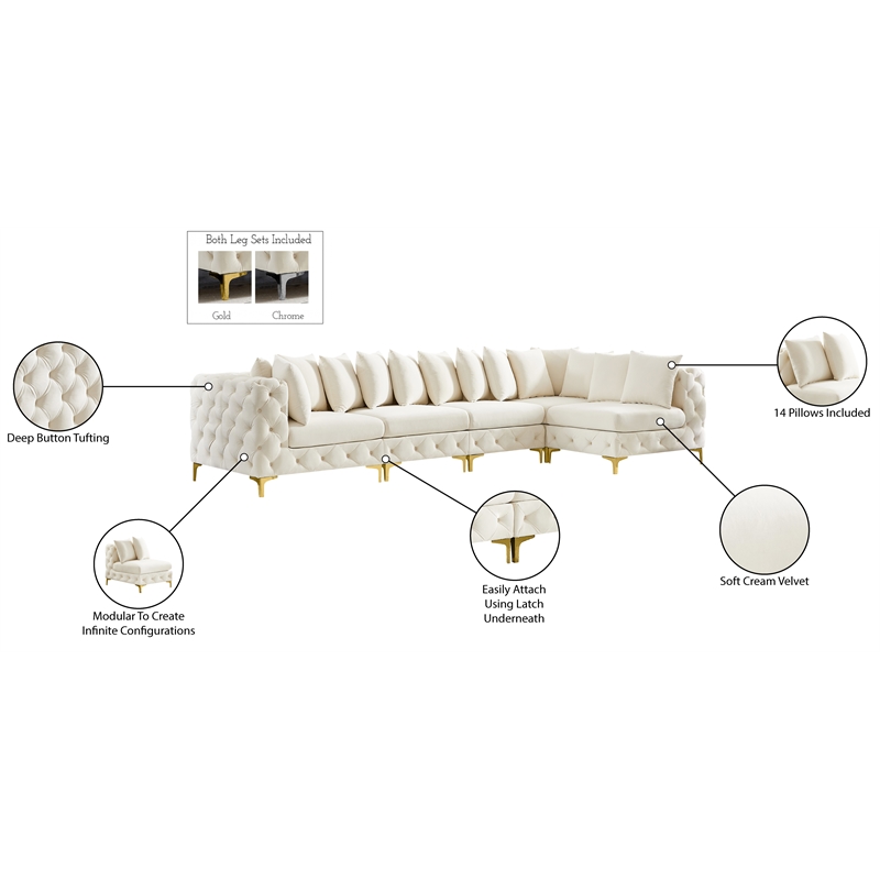 Maklaine Modern / Contemporary Cream Velvet Modular Sectional