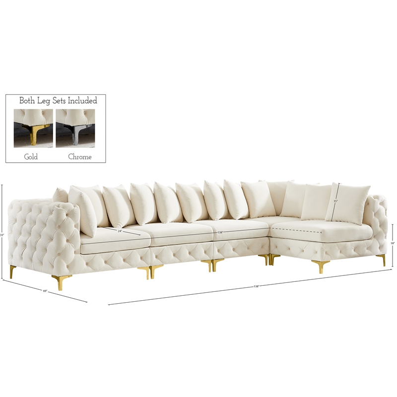 Maklaine Modern / Contemporary Cream Velvet Modular Sectional