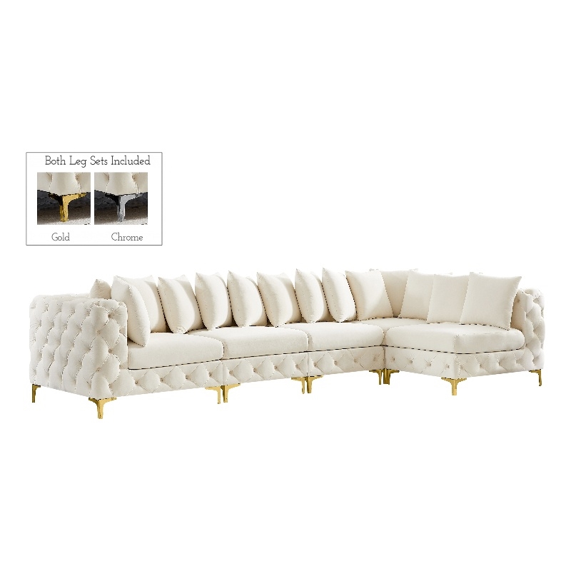 Maklaine Modern / Contemporary Cream Velvet Modular Sectional