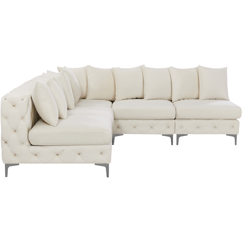Maklaine Modern / Contemporary Cream Velvet Modular Sectional