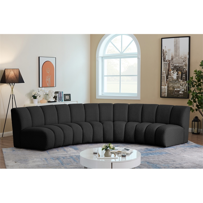 Maklaine Contemporary Black Boucle Fabric 4pc. Modular Sectional
