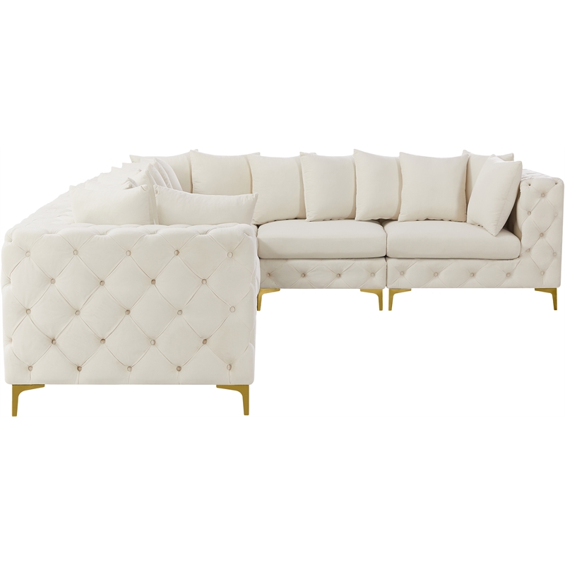 Maklaine Modern / Contemporary Cream Velvet Modular Sectional