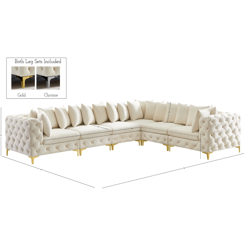 Maklaine Modern / Contemporary Cream Velvet Modular Sectional