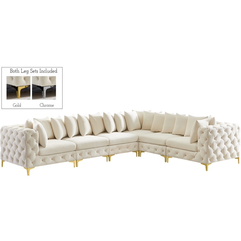 Maklaine Modern / Contemporary Cream Velvet Modular Sectional