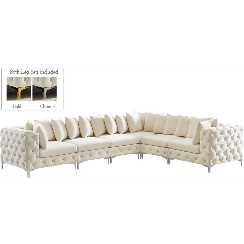 Maklaine Modern / Contemporary Cream Velvet Modular Sectional