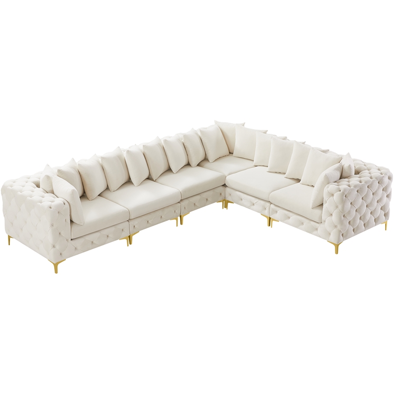 Maklaine Modern / Contemporary Cream Velvet Modular Sectional