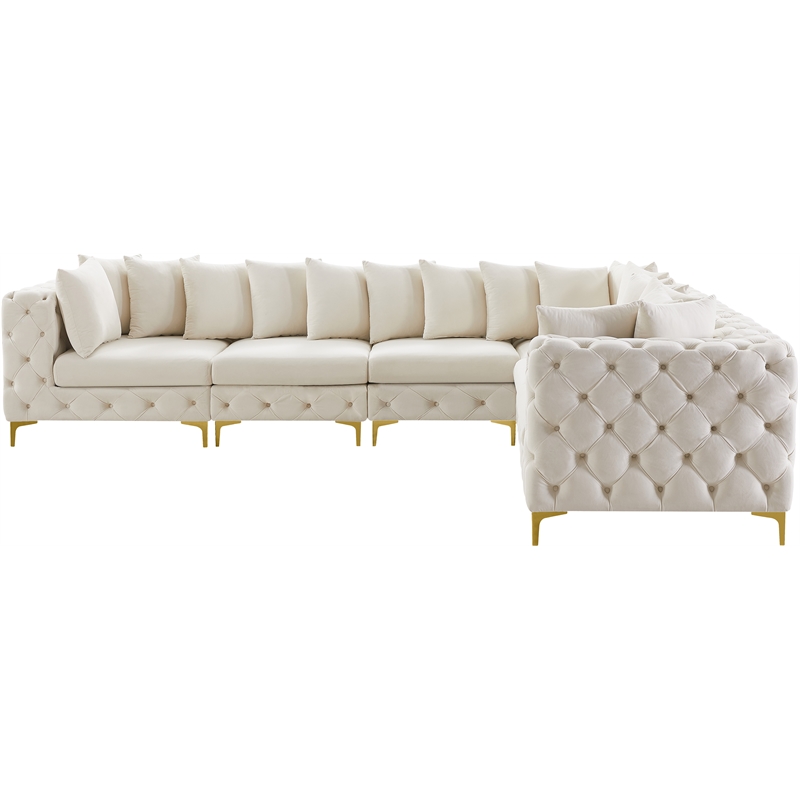 Maklaine Modern / Contemporary Cream Velvet Modular Sectional