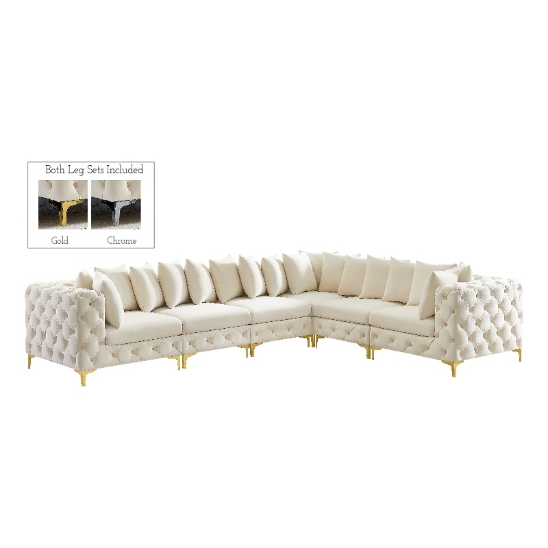 Maklaine Modern / Contemporary Cream Velvet Modular Sectional