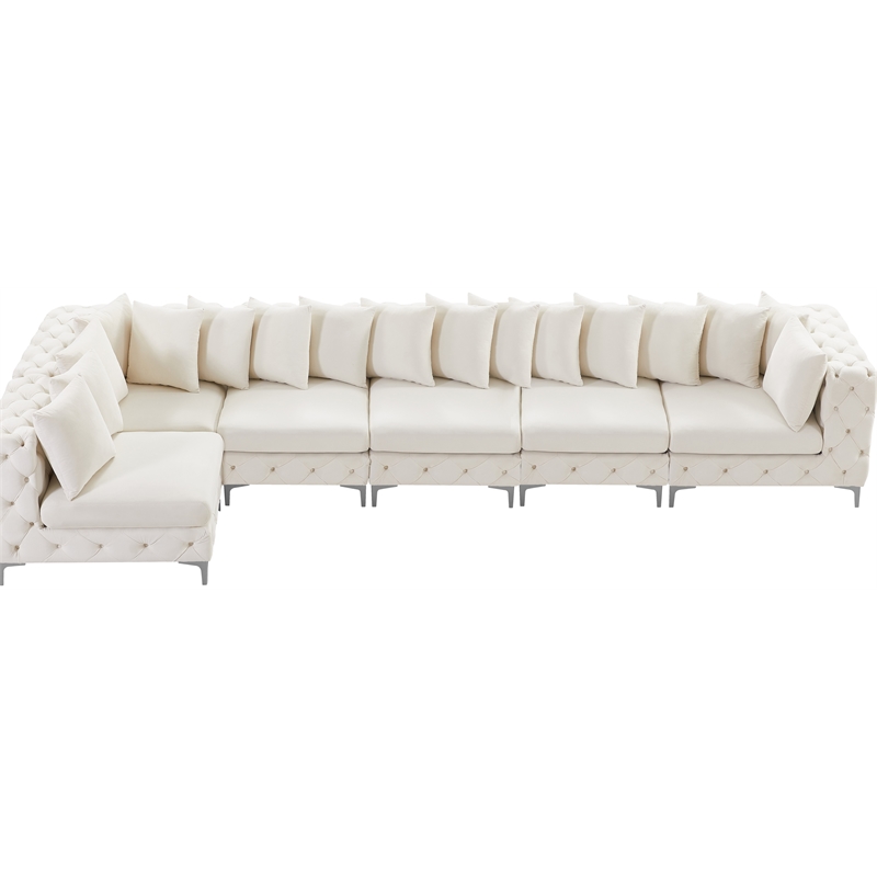 Maklaine Modern / Contemporary Cream Velvet Modular Sectional