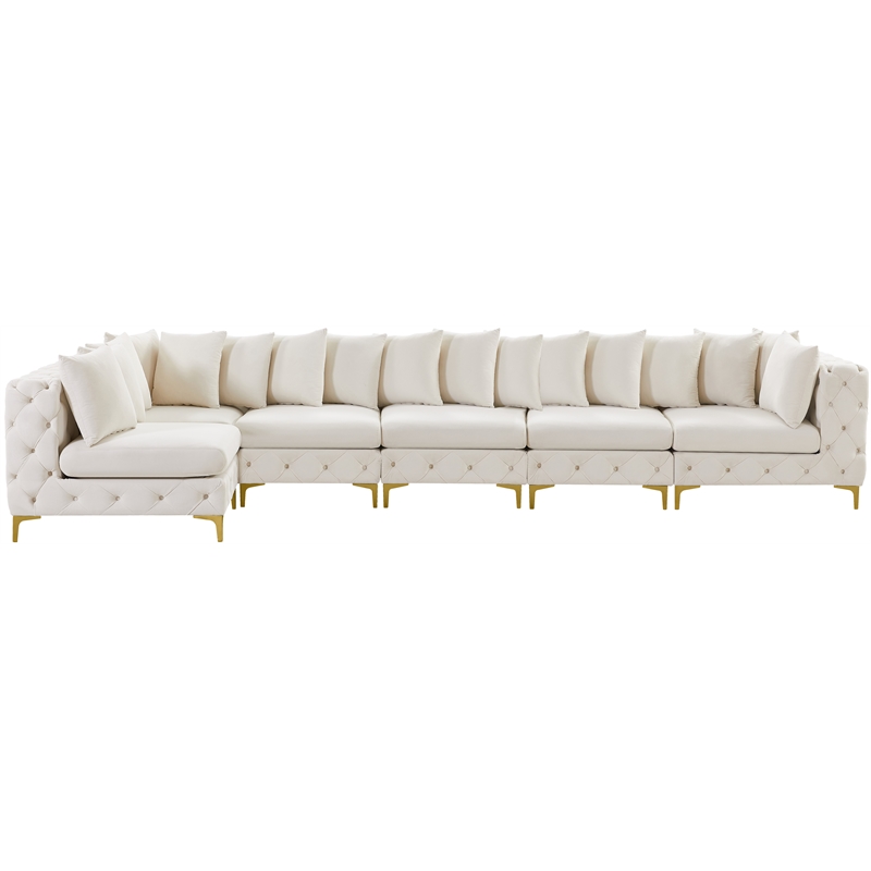 Maklaine Modern / Contemporary Cream Velvet Modular Sectional