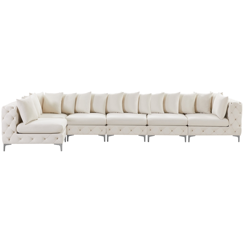 Maklaine Modern / Contemporary Cream Velvet Modular Sectional