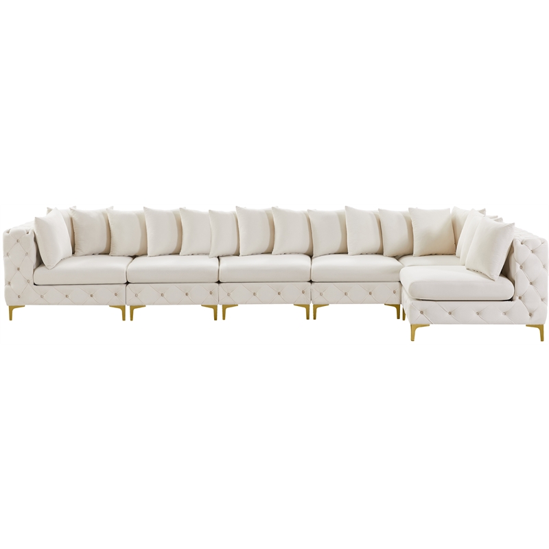 Maklaine Modern / Contemporary Cream Velvet Modular Sectional