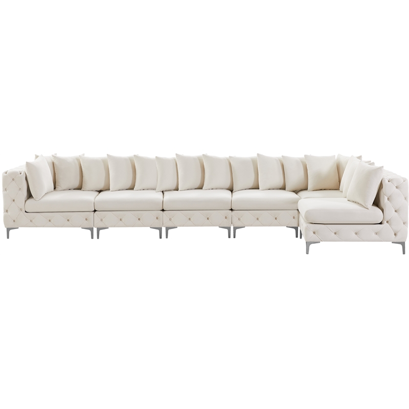 Maklaine Modern / Contemporary Cream Velvet Modular Sectional