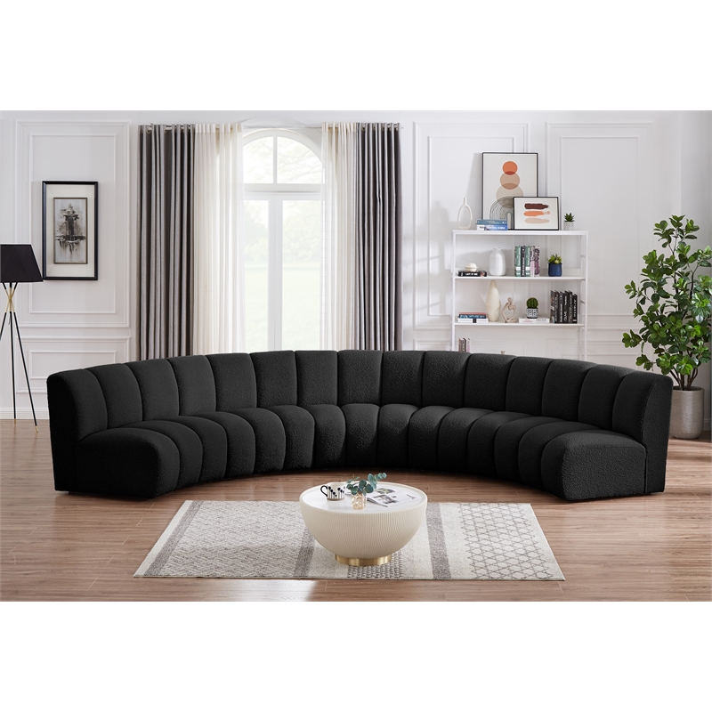 Maklaine Contemporary Black Boucle Fabric 5pc. Modular Sectional