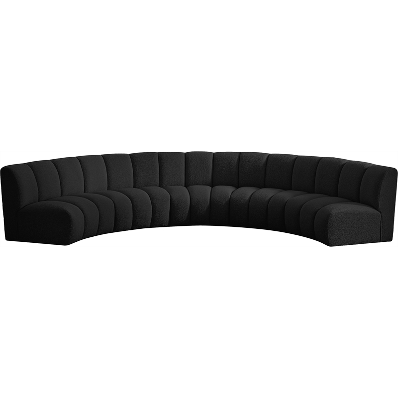 Maklaine Contemporary Black Boucle Fabric 5pc. Modular Sectional