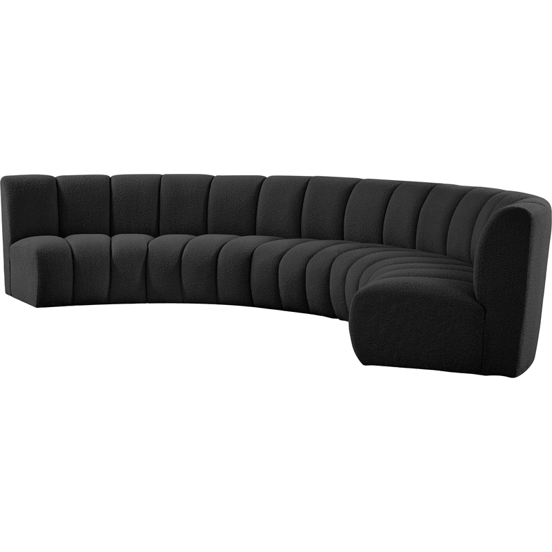 Maklaine Contemporary Black Boucle Fabric 5pc. Modular Sectional