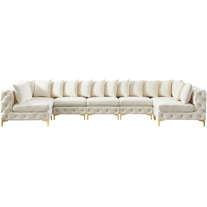 Maklaine Modern / Contemporary Cream Velvet Modular Sectional