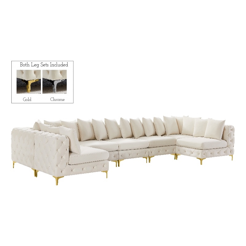 Maklaine Modern / Contemporary Cream Velvet Modular Sectional