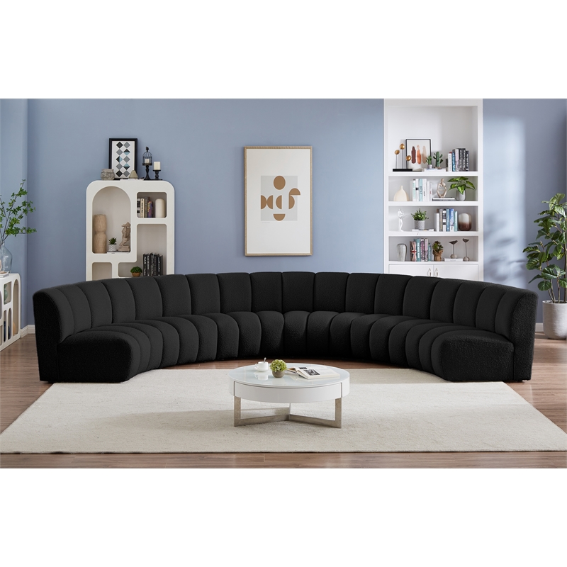 Maklaine Contemporary Black Boucle Fabric 6pc. Modular Sectional