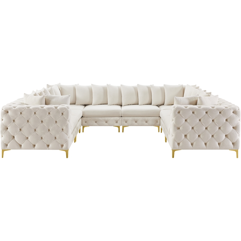 Maklaine Modern / Contemporary Cream Velvet Modular Sectional