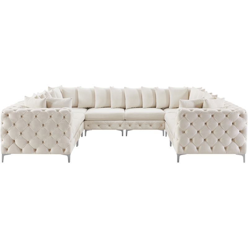 Maklaine Modern / Contemporary Cream Velvet Modular Sectional