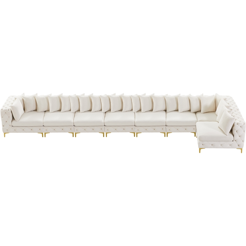 Maklaine Velvet Cream Sectional Modular Button Tufted 228